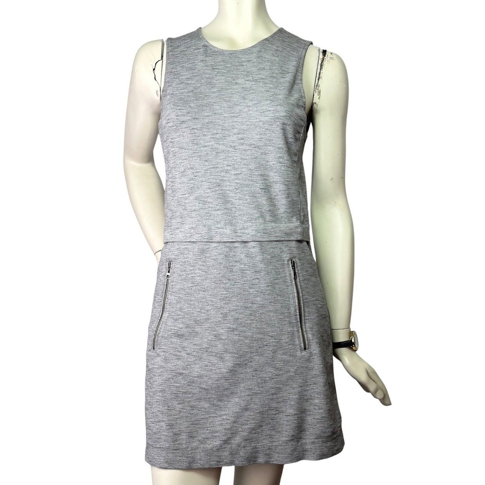 Aritzia Talula Heathered Gray Mini Dress Sleeveless Zip Pockets Minimalist Mod S